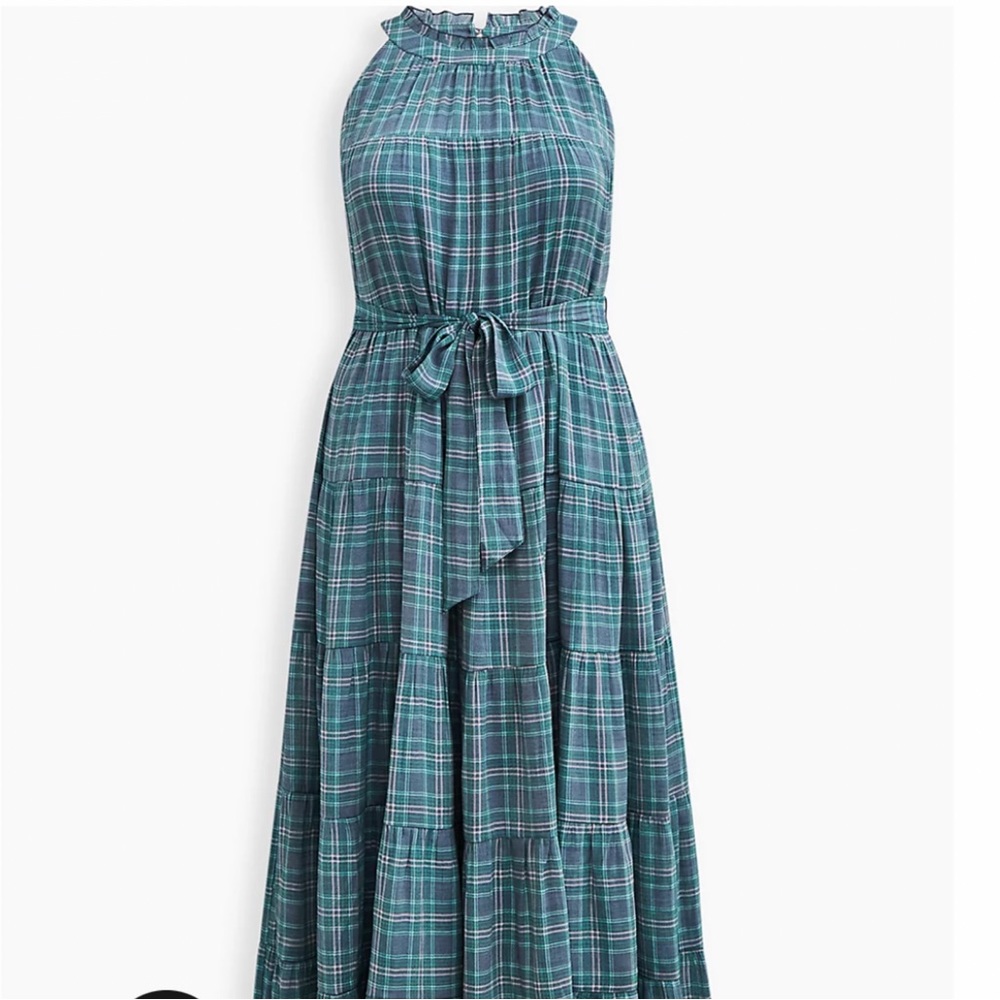 torrid Teal Plaid Halter Midi Dress - Picture 1 of 7